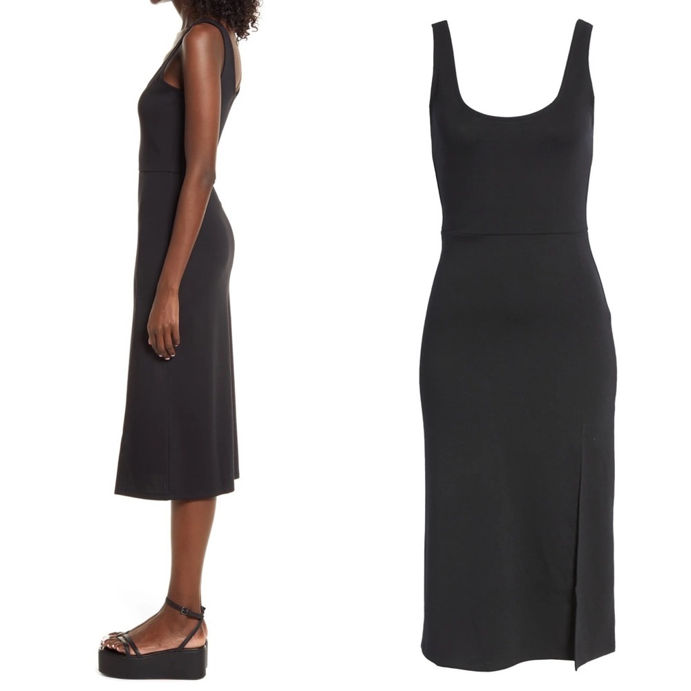 NEW Nordstrom 2022 Open Edit Scoop Neck Midi Dress Black Size XS Minimalist NWOT - Picture 2 of 11